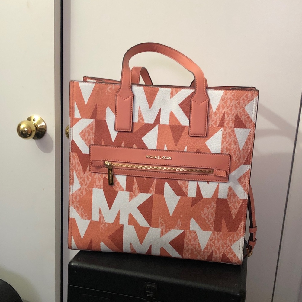 Michael Kors Coral and White Tote Bag